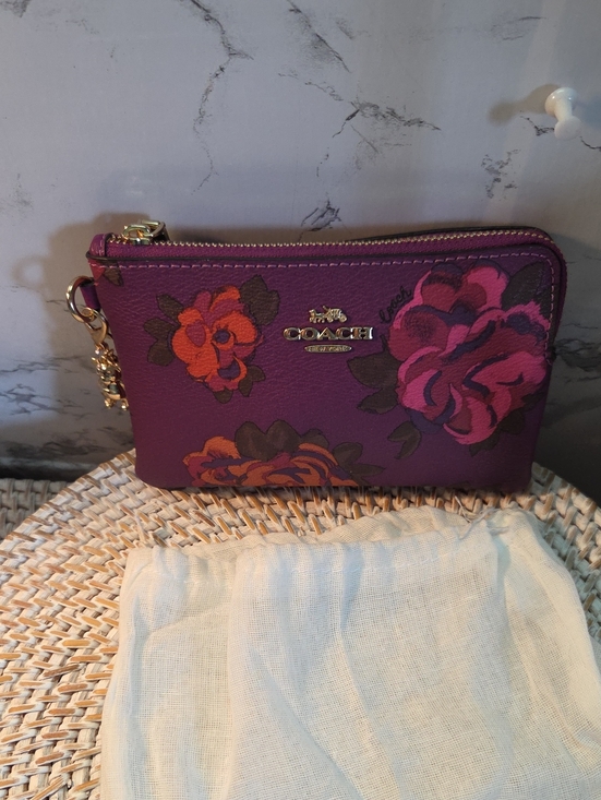 Coach Handbags - Poppy 6x4 Coach Purple Floral Zip Wristlet with Gold Logo